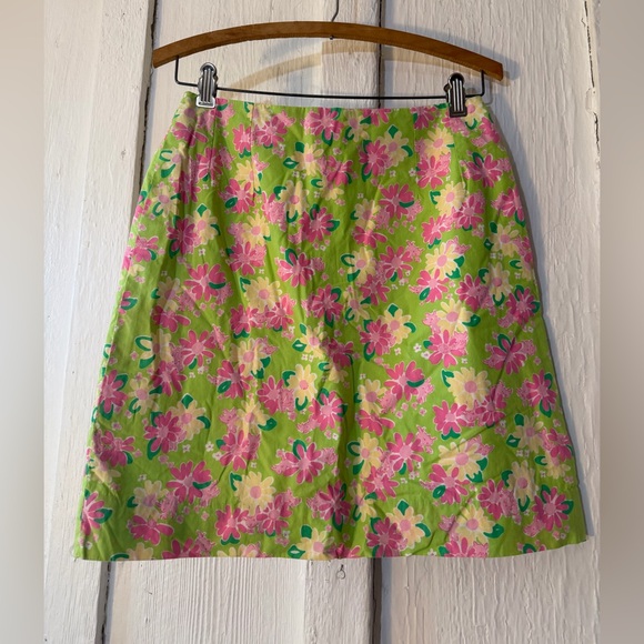 Vintage Lilly Pulitzer Skirt Pink/Green Floral w/ Rhinos Cotton Lined: Size 6 - Picture 4 of 16